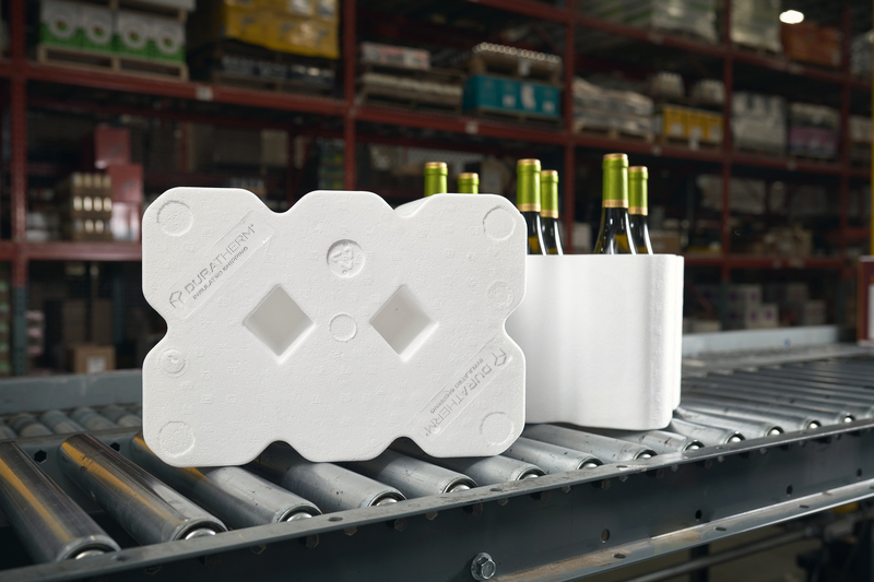 DuraTherm wine shipper protecting multiple wine bottles during warehouse transit.